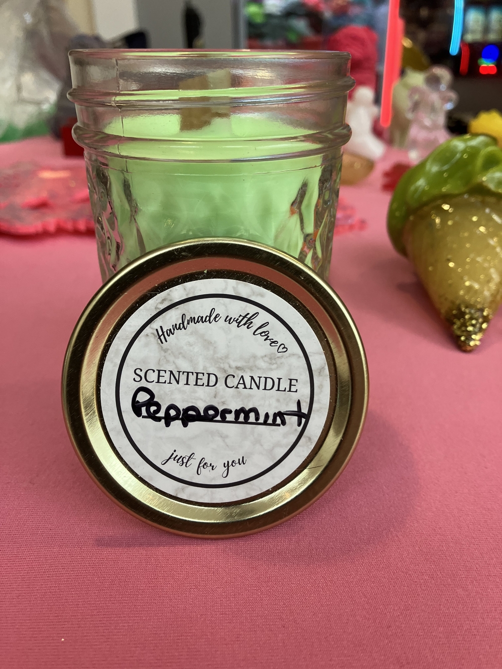 Handmade Peppermint Scented Jar Candle - Green